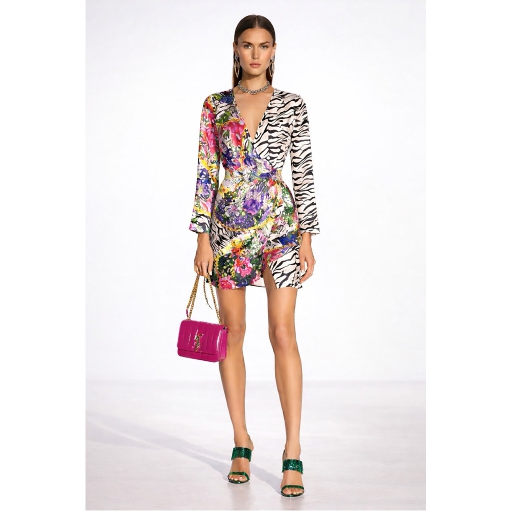Rixo Abba Floral Zebra Wrap Dress